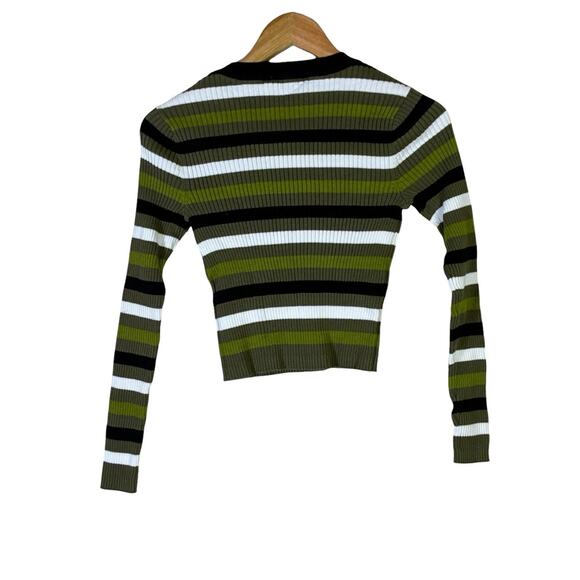 Tommy Hilfiger 100% Cotton Cropped Sweater Womens S Green Blue Striped Y2K 90s - Picture 4 of 7